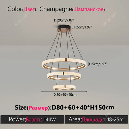 Suspension lustre anneau rond moderne en aluminium lumière chaude pour salon et chambre
