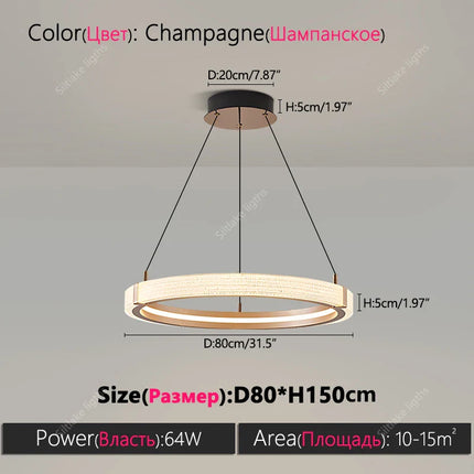 Suspension lustre anneau rond moderne en aluminium lumière chaude pour salon et chambre