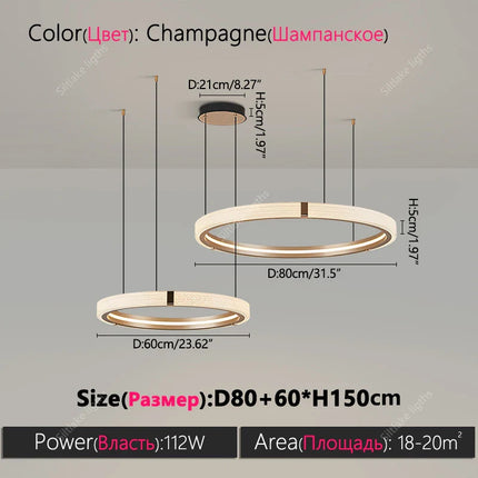 Suspension lustre anneau rond moderne en aluminium lumière chaude pour salon et chambre