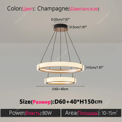 Suspension lustre anneau rond moderne en aluminium lumière chaude pour salon et chambre