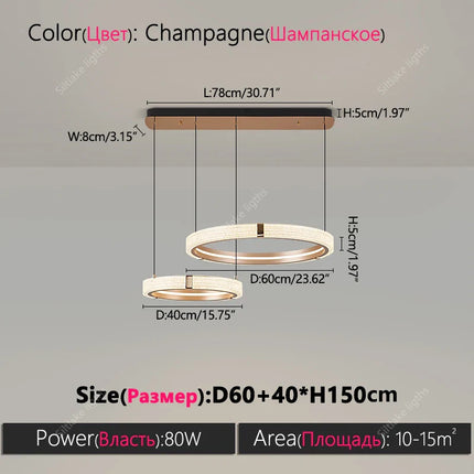 Suspension lustre anneau rond moderne en aluminium lumière chaude pour salon et chambre