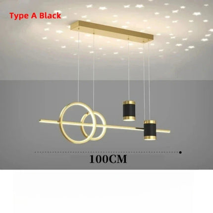 Suspension LED design moderne noir et or pour intérieur cosy