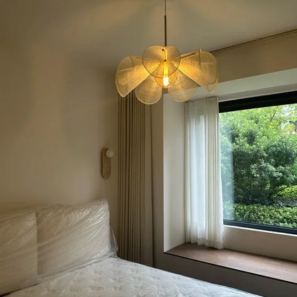 Suspension tissu fleur LED style japonais pour salon et restaurant E27