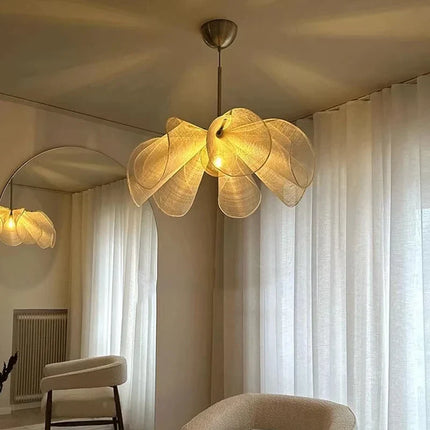 Suspension tissu fleur LED style japonais pour salon et restaurant E27