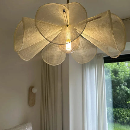 Suspension tissu fleur LED style japonais pour salon et restaurant E27