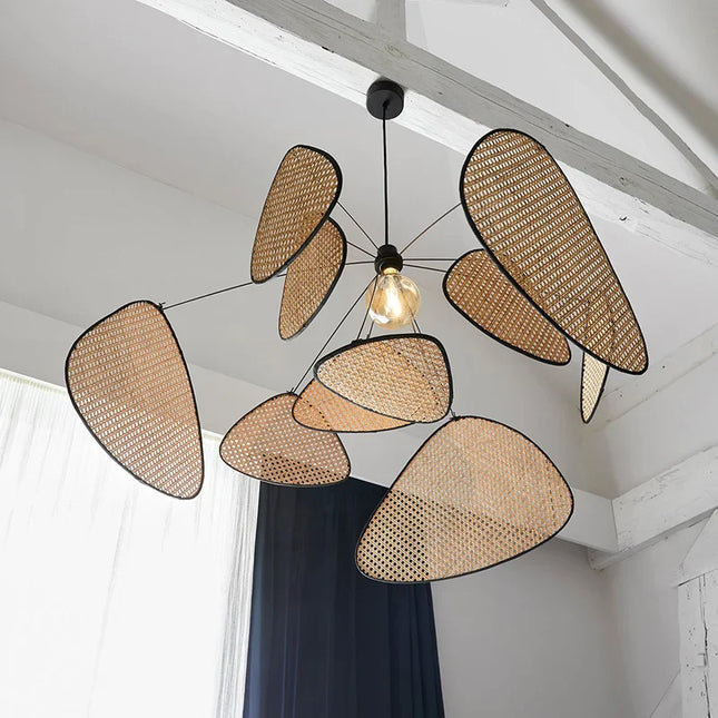 Suspension lustre en rotin et bambou E27 design créatif pour cuisine