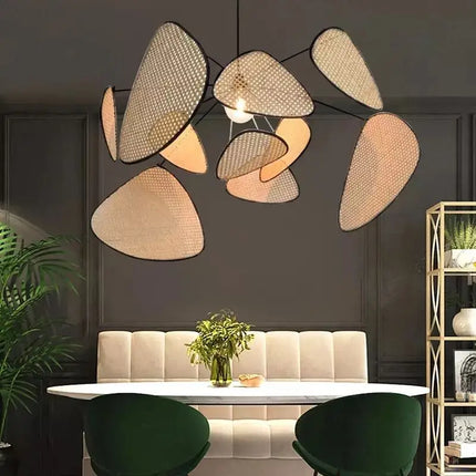 Suspension lustre en rotin et bambou E27 design créatif pour cuisine