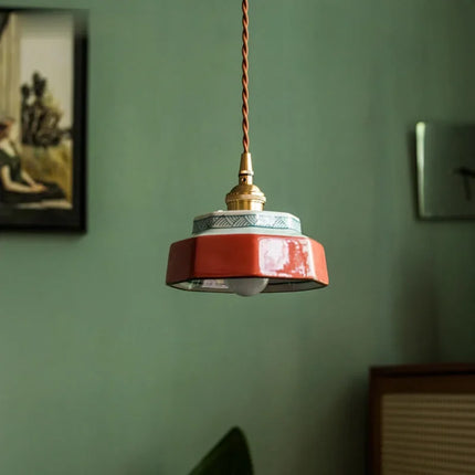 Suspension pendentif en céramique peinte à la main avec lumière LED cuivre