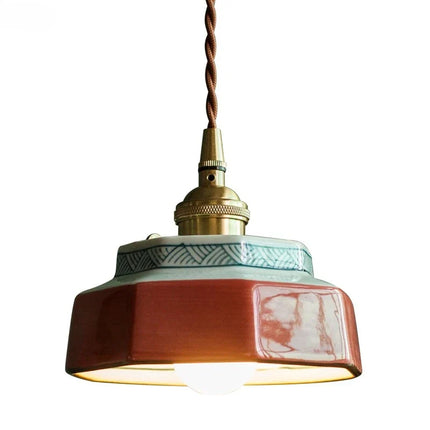 Suspension pendentif en céramique peinte à la main avec lumière LED cuivre