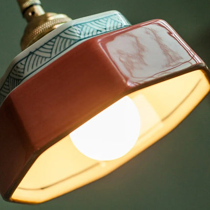 Suspension pendentif en céramique peinte à la main avec lumière LED cuivre