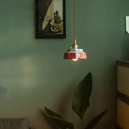 Suspension pendentif en céramique peinte à la main avec lumière LED cuivre