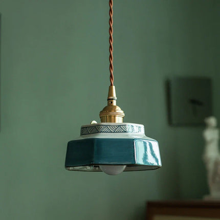 Suspension pendentif en céramique peinte à la main avec lumière LED cuivre