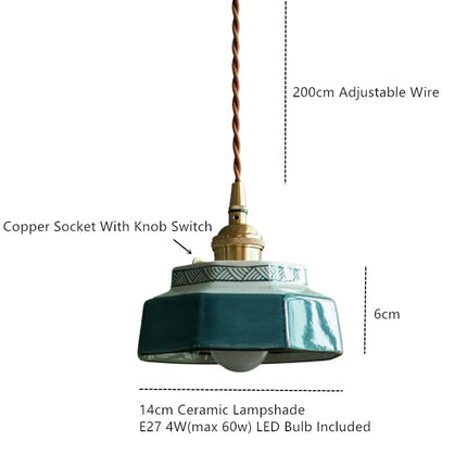 Suspension pendentif en céramique peinte à la main avec lumière LED cuivre