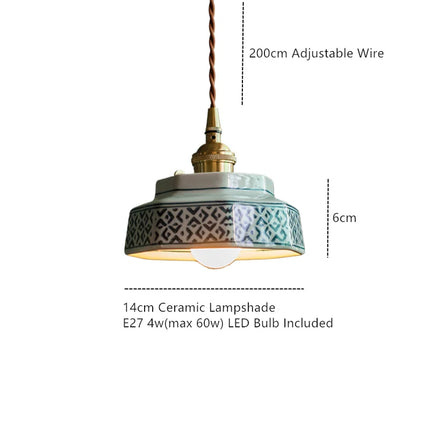 Suspension pendentif en céramique peinte à la main avec lumière LED cuivre