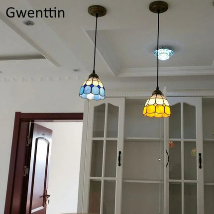 Suspension carrée en vitrail Tiffany, luminaire décoratif d’intérieur