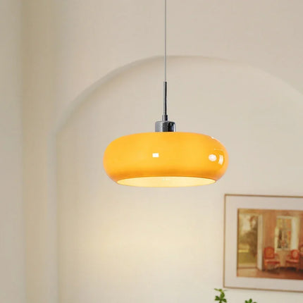 Suspension Bauhaus en verre blanc et orange, éclairage chaleureux pour intérieur moderne