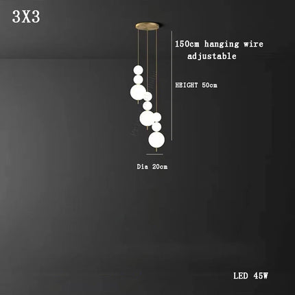 Suspension LED moderne en laiton cuivré boule blanche pour bar et salon