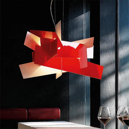 Suspension Big Bang rectangulaire empilable en chrome poli, lumière esthétique design Art Déco