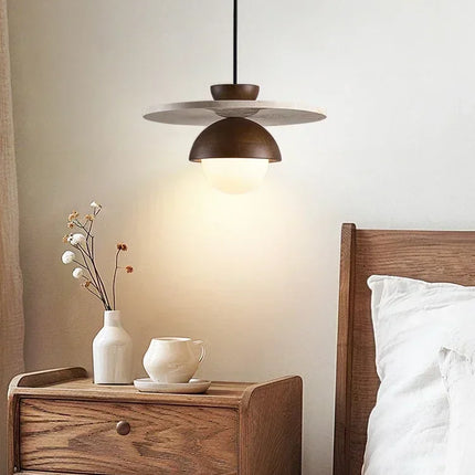 Suspension LED Danemark en noyer, luminaire suspendu design contemporain