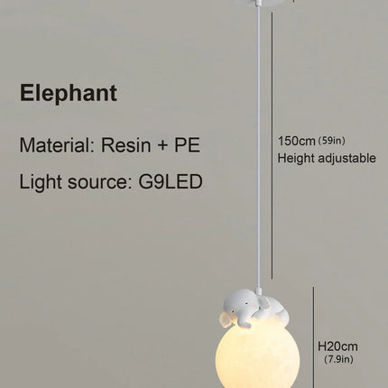 Suspension LED créative animaux dessin animé en PVC pour chambre